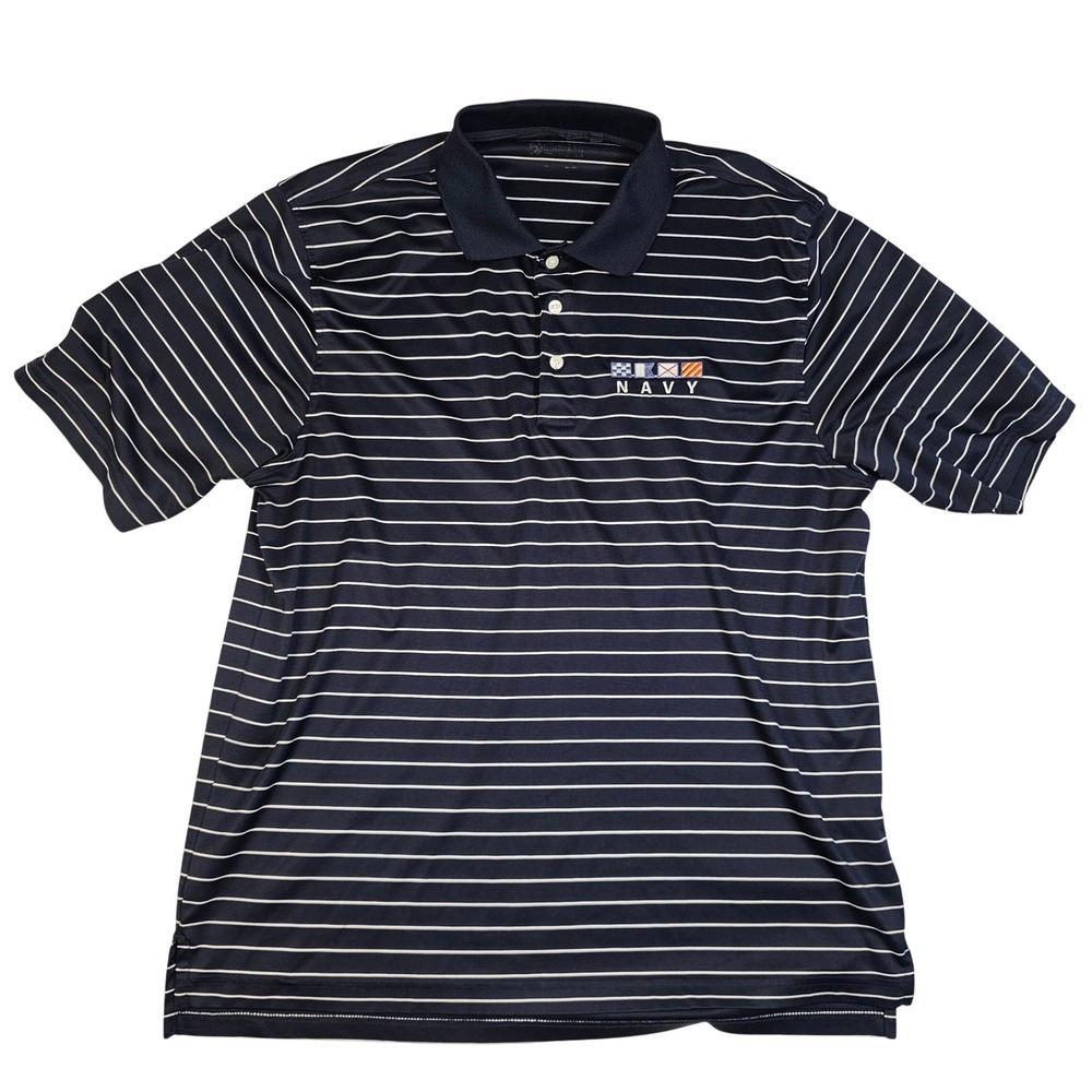 Peter Millar‎ Mens Navy Blue Striped Performance Polo Shirt Nautical Flags NAVY